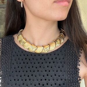 Monet Gold Tone Seashell Collar Necklace Estate Find 17” Signed Vintage